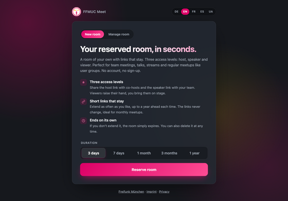 Page for reserving a room Page for reserving a room