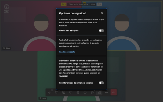 Opciones de seguridad Opciones de seguridad