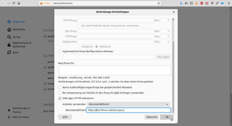 Picture: Firefox menuepoint settings